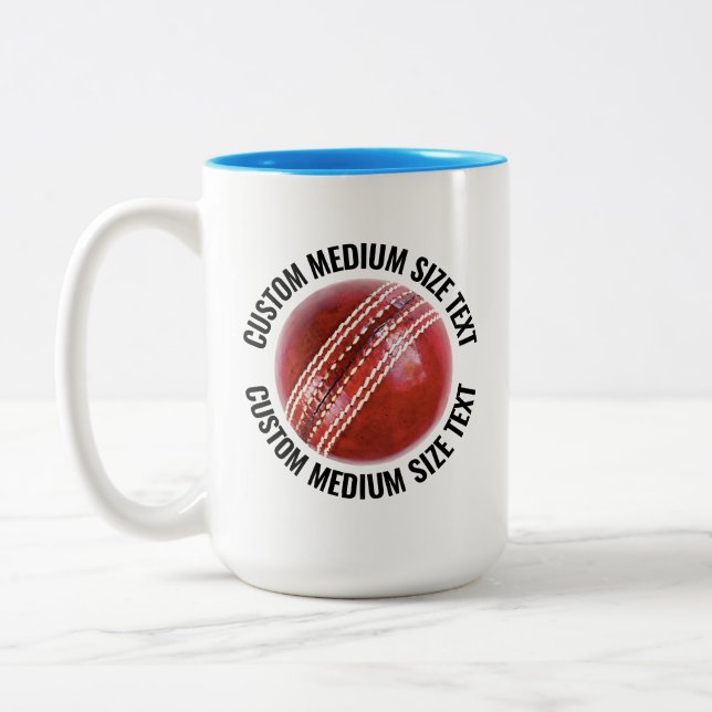 Cricket Ball & Medium Text LIGHT BLUE 15oz Custom Two-Tone Coffee Mug (Left)
