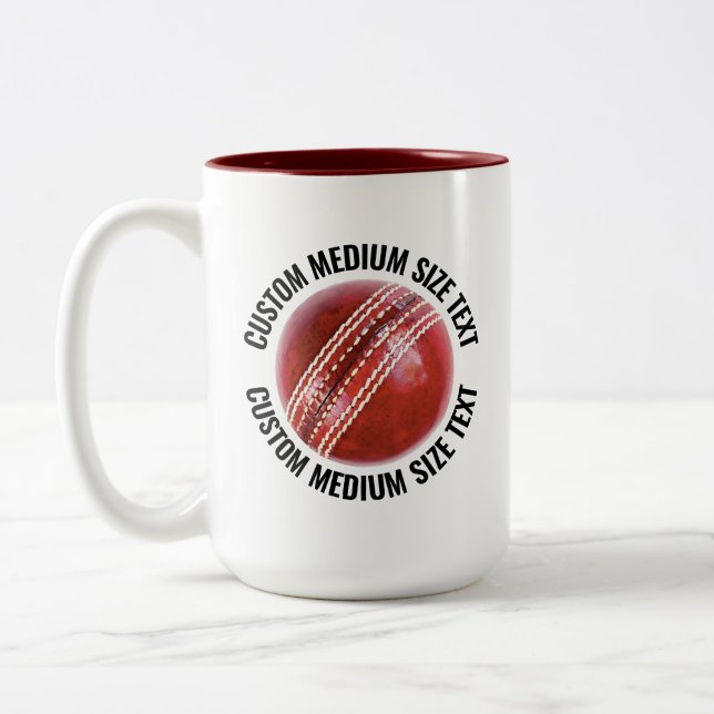 Cricket Ball & Medium Text MAROON 15oz Custom Two-Tone Coffee Mug (Left)
