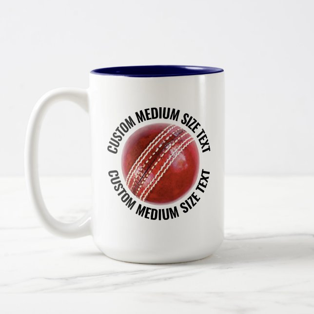 Cricket Ball & Medium Text NAVY BLUE 15oz Custom Two-Tone Coffee Mug (Left)