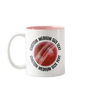 Cricket Ball & Medium Text PINK 11oz Custom Two-Tone Coffee Mug