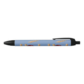 Cricket Ball On Blue Smashing Cricket Stumps, Pen