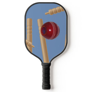 Cricket Ball On Blue Smashing Cricket Stumps, Pickleball Paddle