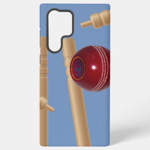 Cricket Ball On Blue Smashing Cricket Stumps, Samsung Galaxy S22 Ultra Case