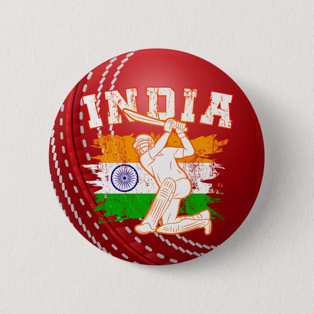 Cricket Ball Red Customize Indian Cricket Player Button (Front)