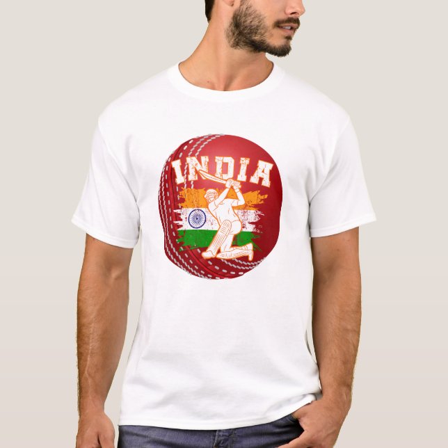 Cricket Ball Red Customize Indian Cricket Player T-Shirt (Front)