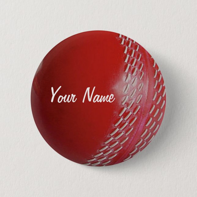 Cricket Ball Red Customize With Your Name Button (Front)