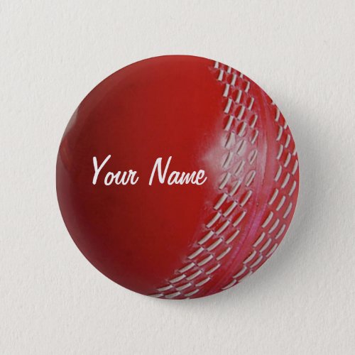 Cricket Ball Red Customize With Your Name Button