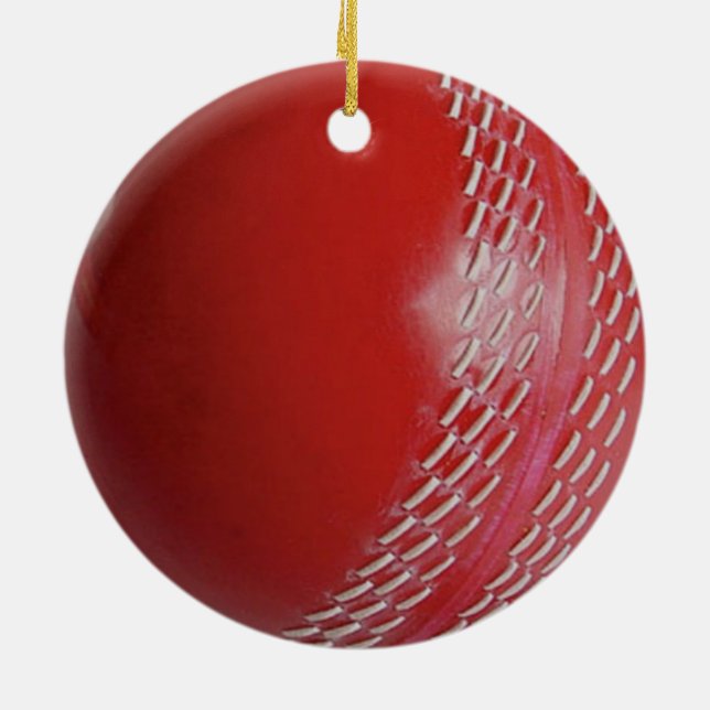 Cricket Ball Red Customize With Your Name Ceramic Ornament (Back)