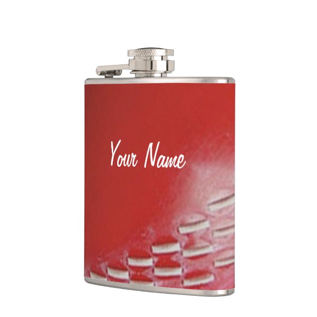Cricket Ball Red Customize With Your Name Flask (Left)