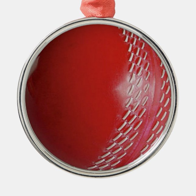 Cricket Ball Red Customize With Your Name Metal Ornament (Front)