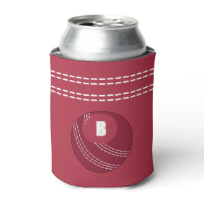 Cricket Ball Seam Monogram Cricketer Can Cooler