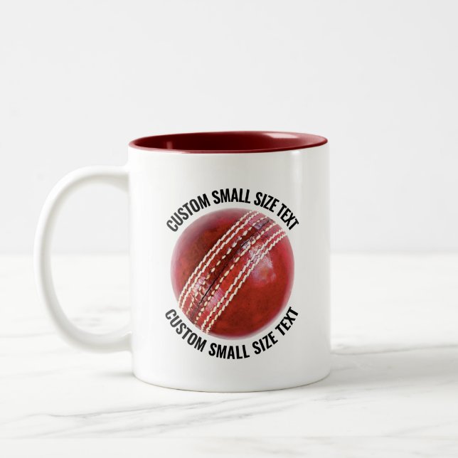 Cricket Ball & Small Text MAROON 11oz Custom Two-Tone Coffee Mug (Left)