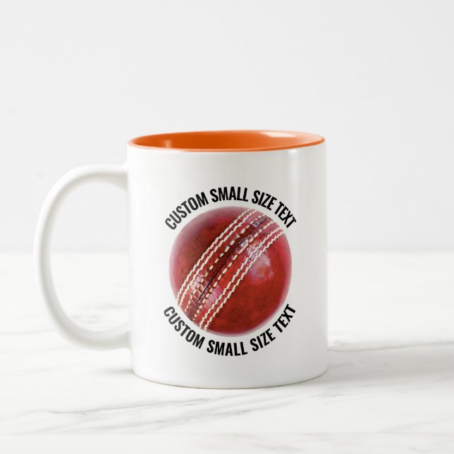 Cricket Ball & Small Text ORANGE 11oz Custom Two-Tone Coffee Mug (Left)