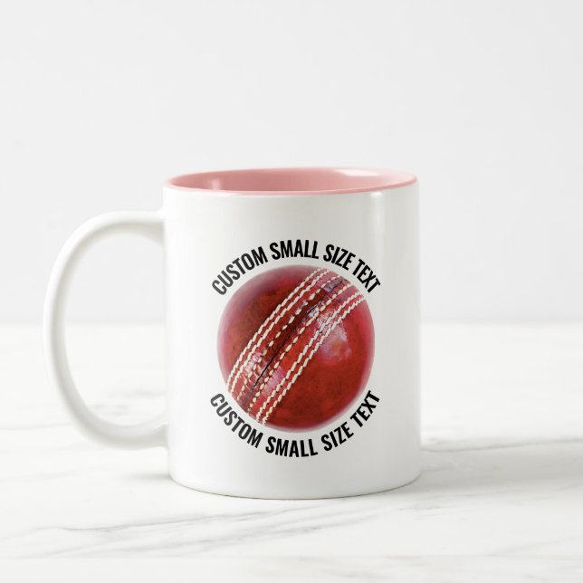 Cricket Ball & Small Text RED 11oz Custom Two-Tone Coffee Mug (Left)