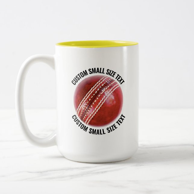Cricket Ball & Small Text YELLOW 15oz Custom Two-Tone Coffee Mug (Left)
