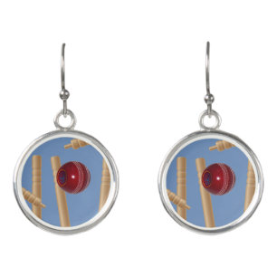 Cricket Ball Smashing Cricket Stumps, Earrings
