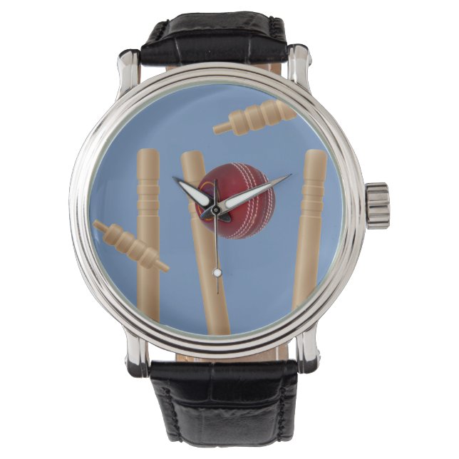 Cricket Ball Smashing Cricket Stumps, Watch (Front)