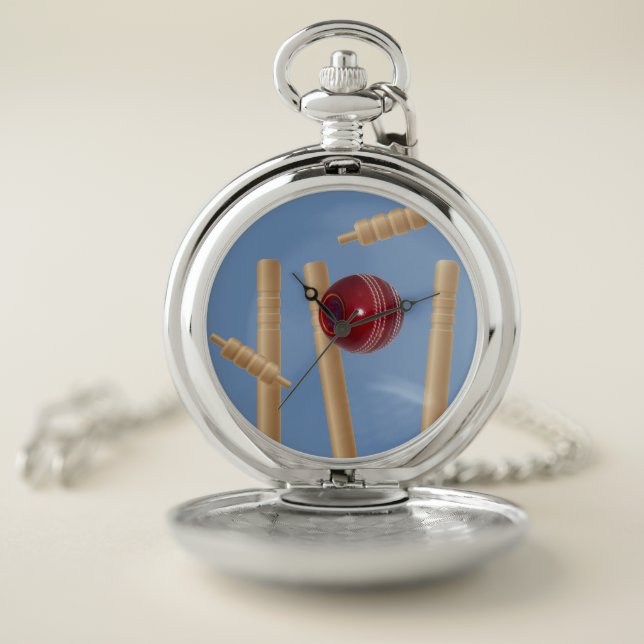 Cricket Ball Smashing Stumps. Pocket Watch (Inside)