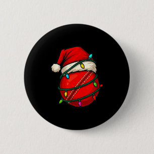 Cricket Ball With Santa Hat Funny Christmas Xmas G Button