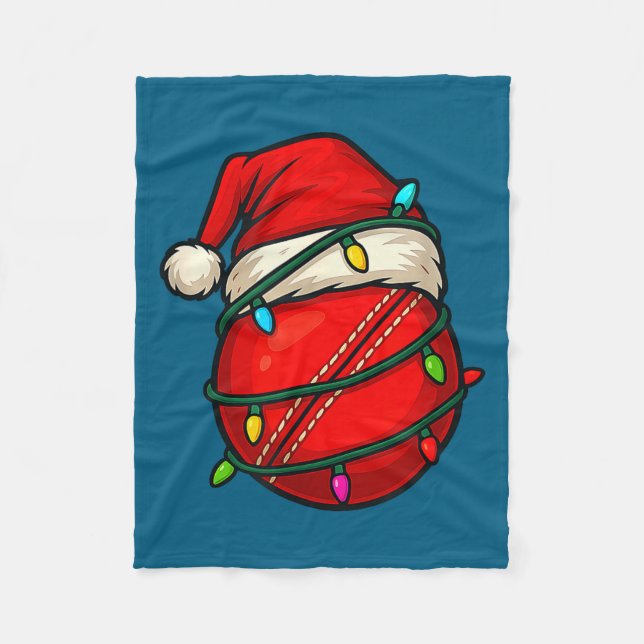 Cricket Ball With Santa Hat Funny Christmas Xmas G Fleece Blanket (Front)