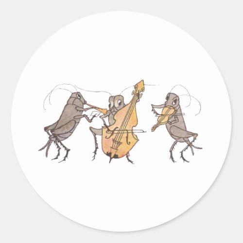 Cricket Band with Horn Cello  Violin Classic Round Sticker