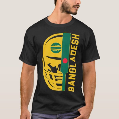 Cricket Bangladesh Fan Helmet Ball and Bat Design  T_Shirt