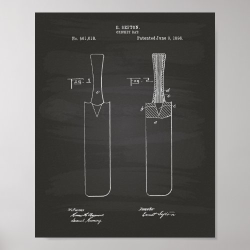 Cricket Bat 1886 Patent Art Chalkboard Poster