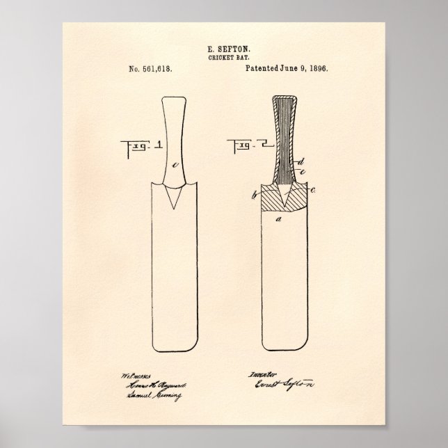 Cricket Bat 1886 Patent Art Old Peper Poster (Front)