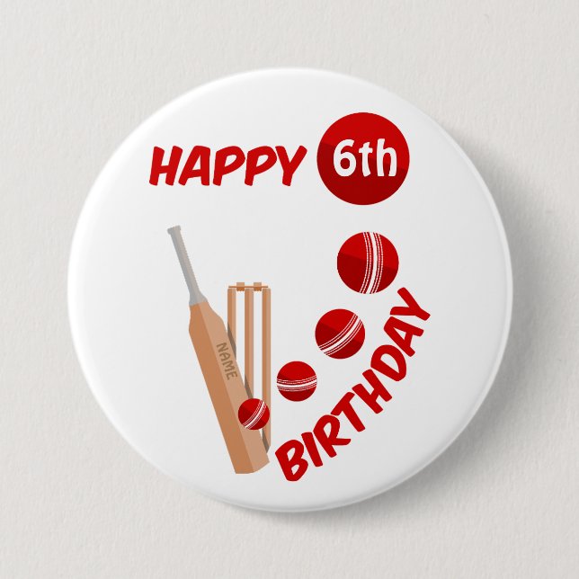 Cricket Bat and Ball Kids Birthday Button (Front)