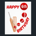Cricket Bat and Ball Kids Birthday Photo Print<br><div class="desc">This design has an illustration of a cricket bat,  wickets and ball. The ball has been hit for six. The design can be customised with a cricket loving child's birthday age and name. A personalised cricket design for kids birthday parties.</div>