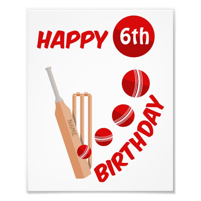 Cricket Bat and Ball Kids Birthday Photo Print (Front)