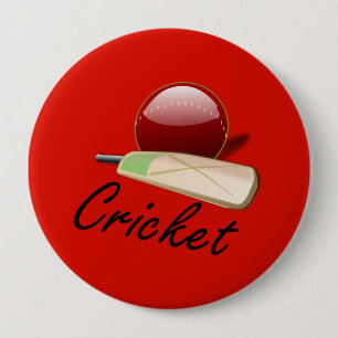 Cricket bat and ball, labeled, button