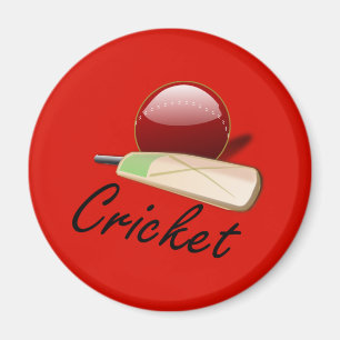Cricket bat and ball, labeled, magnet