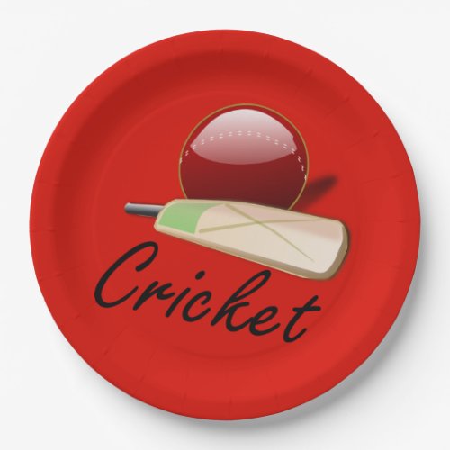 Cricket bat and ball labeled paper plates