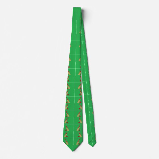 Cricket bat and ball on grass neck tie (Front)