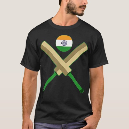 Cricket Bat Cricket Ball Indian Flag India Cricket T_Shirt