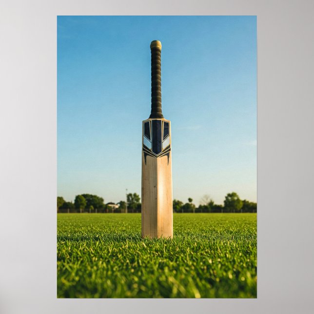Cricket Bat Standing on Sunlit Field Poster (Front)