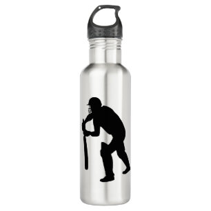 cricket batman, player silhouette stainless steel water bottle