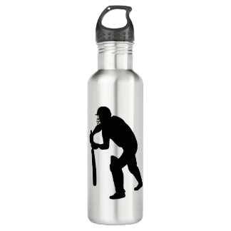 cricket batman, player silhouette stainless steel water bottle