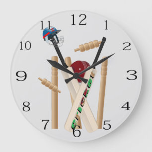 Cricket Bats Ball And Stumps, Large Clock