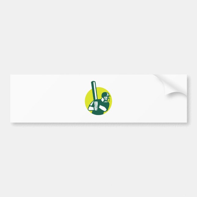 Cricket Batsman Batting Icon Retro Bumper Sticker (Front)