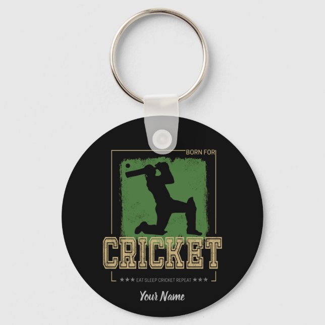 Cricket Batsman Born for Game Player and Coach Keychain (Front)