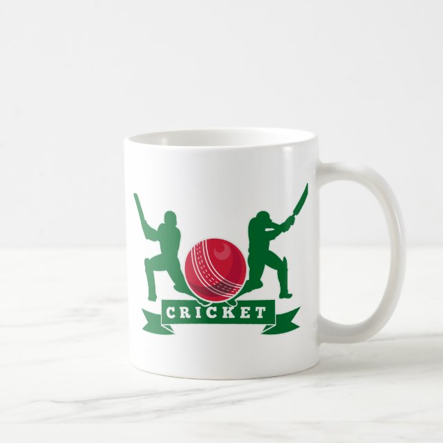 cricket batsman silhouette batting ball coffee mug (Right)