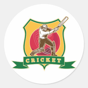 cricket batsman silhouette batting ball shield classic round sticker