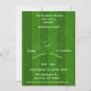 Cricket Birthday Party Sports Invitation 