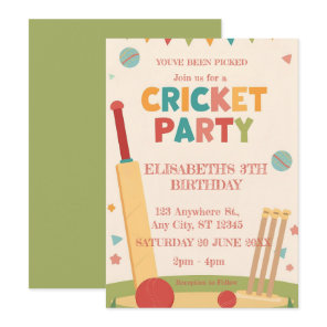 Cricket Birthday Party Sports Invitation
