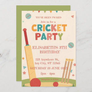 Cricket Birthday Party Sports Invitation