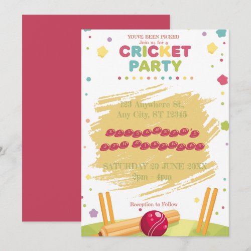 Cricket Birthday Party Sports Invitation