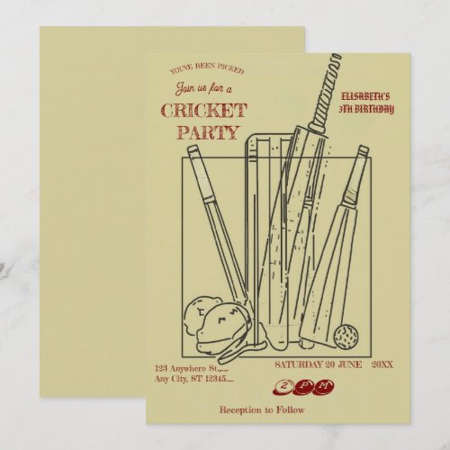 Cricket Birthday Party Sports Invitation