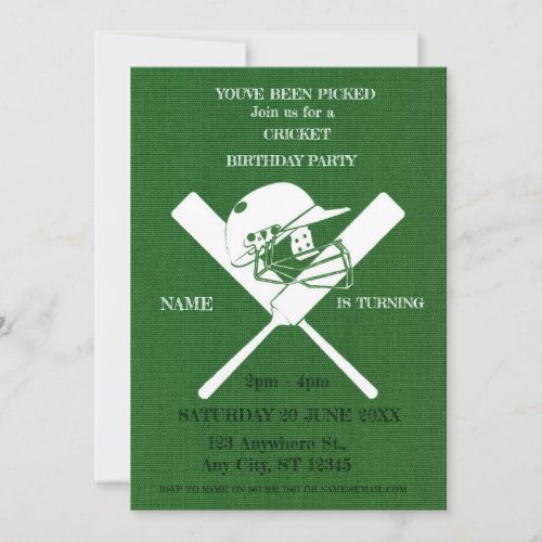 Cricket Birthday Party Sports Invitation